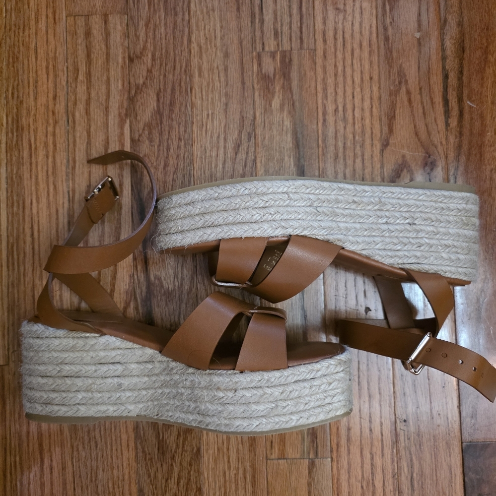 Zara Tan Espadrille Wedge Sandals Size 39/8